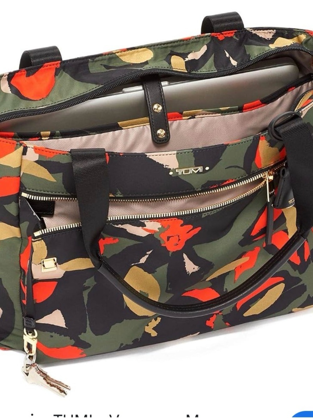 Tumi Multicolor Floral Camo Laptop Tote - Black, Green, Red, Tan
